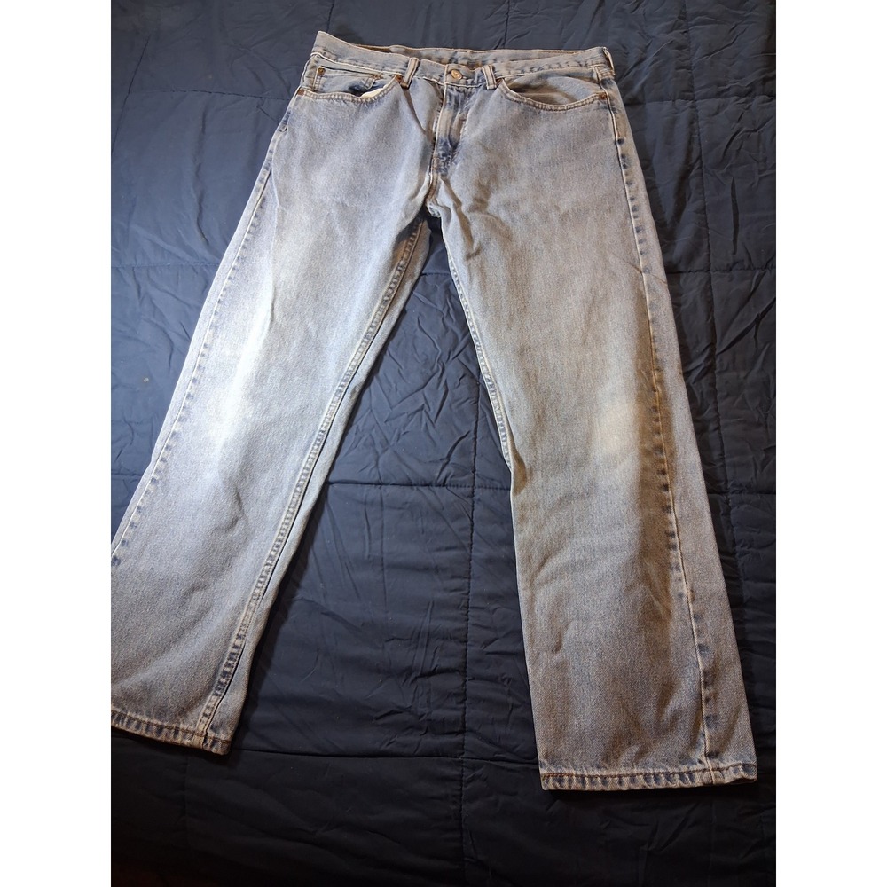 Levis 505 Regular Fit Straight Leg Light Wash Denim Jeans Mens 34x29